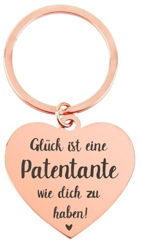 COLOFALLA Schlüsselanhänger Geschenke für Patentante mit Patentante Fragen Karte Umschlag Rosagold Herz Metall Taufpatin Geschenk zur Taufe Geburt Weihnachten Geburtstag