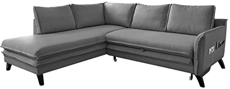 MIUFORM Charming Charlie L | 6 Sitzer Ecksofa | L-Form Links | 234 x 200 x 90cm Couch | Klappsofa mit Schlaffunktion | Schlafsofa klappbar (Grau)