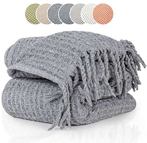 ANRO Tagesdecke Kuscheldecke Sofaüberwurf Couch Decke Sofadecke Wohnzimmerdecke Bettüberwurf mit Fransen Beatriz 130x160cm Dunkelgrau