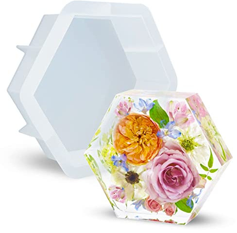 Tuxuzal Silikonformen Epoxidharz groß,Sechseckige Harzformen,Epoxidharz Gießform,Buchstütze Formen, Tiefe Epoxidformen für die Blumenkonservierung,DIY Harz Handwerk Tischdekoration,Resin Silikonform