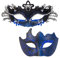 MYSEUNI Blaue Maskerade Maske für Paar - funkelnde Strass Metall Mascaraden Maske für Frauen & venezianische Masken für Männer - perfekt für Karneval