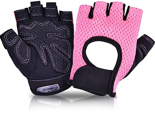 Fahrradhandschuhe für Frauen Männer MTB Trainingshandschuhe Radsporthandschuhe als Halbfinger Geeignet für Rennrad und Mountainbike Kraftsport rutschfeste,Sommerhandschuhe für Männe und Frauen,Rosa L