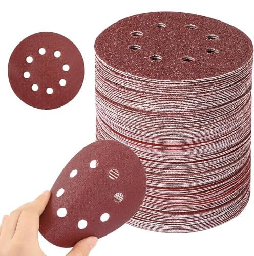 KEEHOM Dischi Abrasivi 125mm, 60PCS Fogli Abrasivi per Levigatrice Orbitale, Carta Vetrata 60 PCS 8 fori, 10 x P40, 10 x P60, 10 x P80, 10 x P180, 10 x P240, 10 x P320