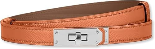 HEVIBK Ledergürtel Damen Gürtel Taillengürtel Damengürtel Leder Jeansgürtel Echtleder 34mm Breit schmaler Gürtel(Orange/Silber)