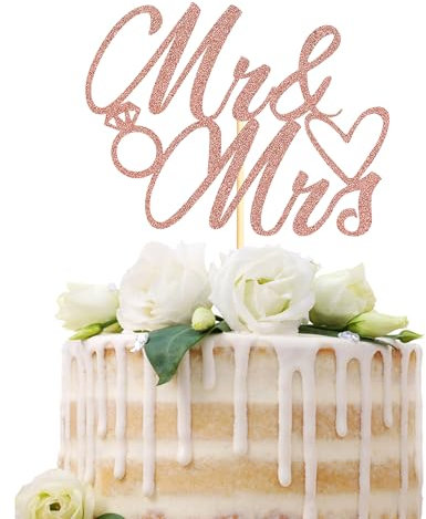 Sotpot 1 Pack Mr Mrs Cake Topper Rose Gold Glitter Love Mr Mrs Cake Pick for Wedding Party Decorations Bridal Shower Wedding Party Decoration Supplies