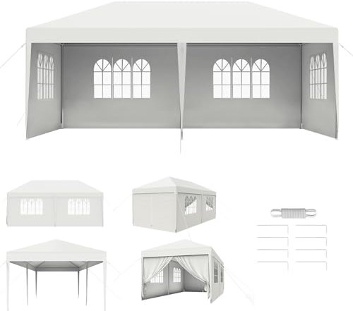 Aufun Pavillon Partyzelt 3x6 m Wasserdicht Festzelt Bierzelt Gartenzelt Outdoor Gartenpavillon UV Schutz mit 6 abnehmbaren Seitenwänden & Dach Winterfest Camping Zelt- Weiß
