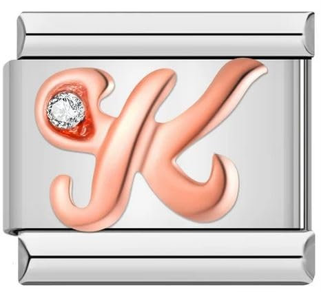 M&S A-Z Rose Gold Letter Initial Name Alphabet 9mm Italian Link Charm Compatible With Nomination Bracelet (K)