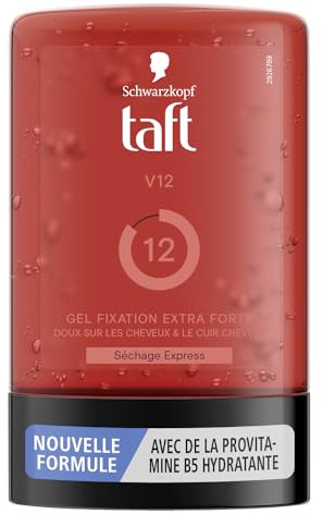 Schwarzkopf Taft Frisiergel, V12-Gel, Express-Trockner, extra starker Halt, sanft auf Haar und Kopfleder, ohne klebrigen Effekt, Formel Provitamin B5, 300 ml