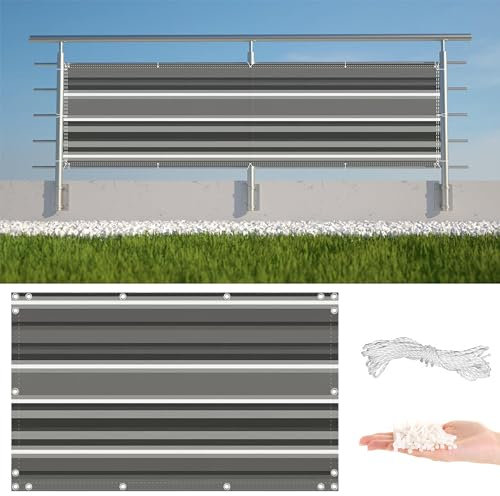 Balkon Sichtschutz 85x400cm, Windschutz Sonnenschutz und Wetterfest, inkl. Nylonkordel Befestigungsmaterial - Schattiernetz Tennisblende Zaunblende für Garten Balkon Terrasse, Schwarze Weiße