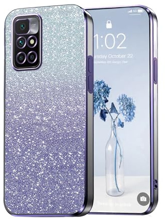 PanXCase Glitzer Hülle für Xiaomi Redmi 10 2022 / Redmi 10 4G | Transparente Glitzer-Handyhülle für Mädchen/Frauen, Elegant, Bling und Durchsichtig, Ultradünn, Stoßfeste Schutzhülle, Purple