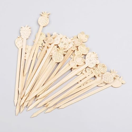 Bafnsiji Pinchos de bambú de Paleta 200pcs, Palillos de bambú Planos, Brocheta de bambú de Forma Animal de Frutas de Dibujos Animados, 9,5 cm Palillos de Dientes para Fiesta de buffets