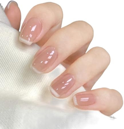 GLPRKOW 24 Pièces Faux Ongles Moyen Cercueil Français Press on Nails Rose Ballerine Ongles à Coller Acrylique Bâton sur Les Ongles avec Autocollants Adhesif Square Faux Ongles pour Femmes et Filles