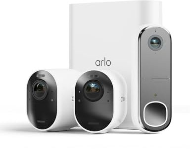 Arlo Ultra 2 4K Security Camera Outdoor and FHD Video Doorbell Wireless, 4K UHD, Wireless CCTV, Night Vision, Spotlight, 2-Way Audio, 2 Camera Kit with Doorbell Cam, Free Trial of Arlo Secure, White