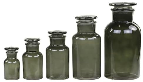 Chic Antique Ancien verre d'apothicaire français avec couvercle - Lot de 5 - Charbon