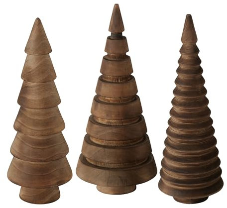 Holz Deko Tannenbäume 3er Set 15 cm zum Hinstellen - braun - Weihnachtbaum Figur aus Kiefer zur winterlichen Dekoration - Christbaum Deko Aufsteller Tischdeko Fensterdeko Winterdeko Weihnachtsdeko