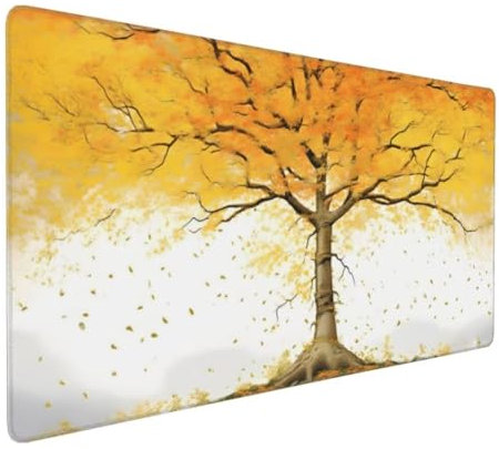 Mauspad XXL 900x400x4 mm, Herbstbäume Mousepad Groß Size vernähte Kanten langlebig mit high-end Glide und Wasserdicht und rutschfest Tischunterlage, verbessert Präzision und Geschwindigkeit K-752