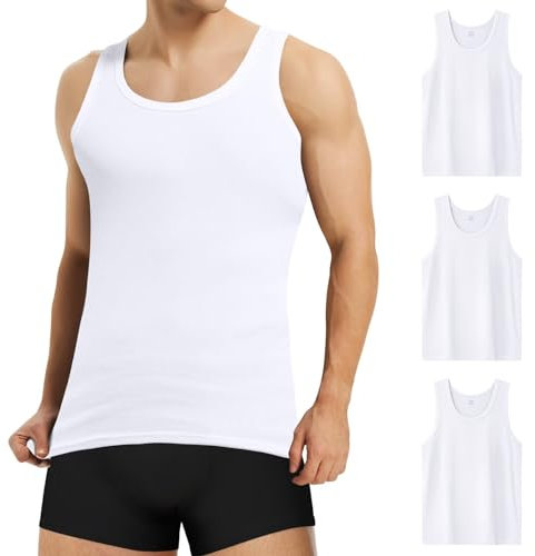 Mowenti Unterhemd Herren 3er Pack Tank Top Weiß Herren Unterhemden 100% Baumwolle Muskelshirt Achselshirts Tanktop für Sport Gym Business M