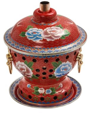 NIBHZ Shabu-shabu Shabu Hot Pot Hot Pot Hot Pot One person's copper pot hot pot Chinese traditional Shippo hot pot for business alcohol Tabletop hot pot Hot pot dishes,Red,20.5x23.5cm