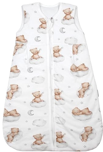 TupTam Schlafsack Baby 2.5 TOG – Atmungsaktiver Winterschlafsack für Kinder, OEKO-TEX zertifiziert, Farbe: Bären auf Wolken/Weiß/Braun, Größe: 68-74