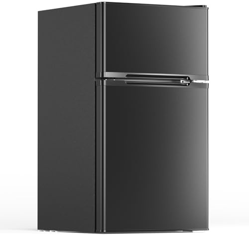 Electactic - Petit réfrigérateur avec congélateur de 3,1 pieds cubes, réfrigérateur compact avec 2 portes, mini réfrigérateur avec étagères en verre amovibles réglables pour chambre à coucher, chambre