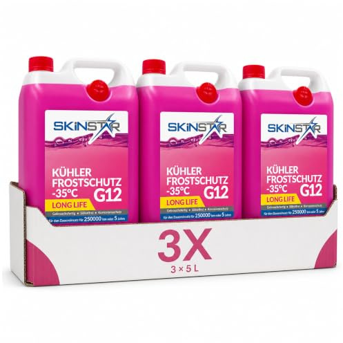 SkinStar Kühlerfrostschutz G12-35°C 15L Kühlmittel Kühlflüssigkeit Auto | Gebrauchsfertiges Motorkühlmittel rosa: Frostschutz bis -35°C, silikatfrei, Long Life für 250.000 km oder 5 Jahre