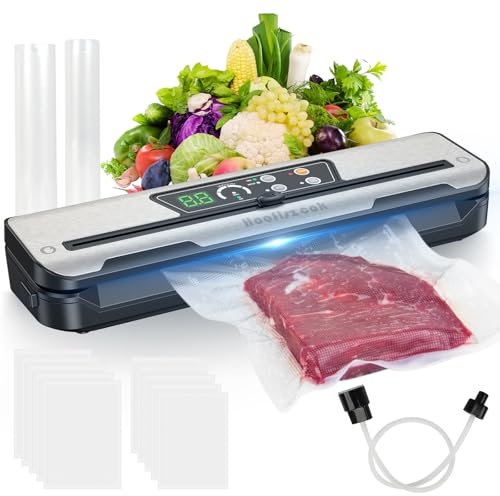 Vacuum Sealer Machine for Food, Automatic 8-In-1 Food Sealer Vacuum Sealing Saver for Liquid/Dry/Moist, Manual/External Super Strong Suction,Pulse Function,Countdown Display,Starter Kit