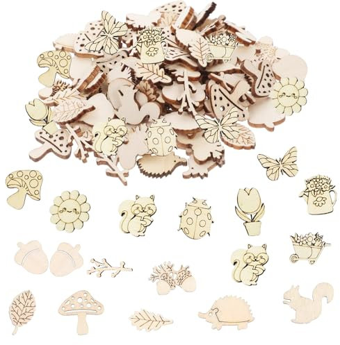 DazzJoy Holztiere Konfetti Wald Deko, 100 Stück Streudeko Holz Tiere Tischdeko,Waldtiere Geburtstag Deko, Holzblumen Eichhörnchen Pilz Holzfiguren Deko Wald, Holzstücke zum Basteln für Frühling,Herbst