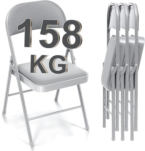 BULAGE Klappstühle 4er Set Gartenstühle Klappbar, Klappstuhl bis 150 kg Stapelstuhl Foldable Chair, Stuhl Klappbar für Gäste, Küche, Yoga, Esszimmer, Grau