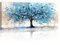 Groß Leinwandbilder Bilder Mit Rahmen, Abstrakt Blau Blühender Baum bild auf leinwand Wandkunst Modern Wandbilder Kunstdruck Gemälde Deko für Wohnzimmer Schlafzimmer, fertig zum Aufhängen 50×120cm