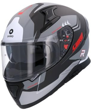 BI ESSE Casco da moto integrale in fibra di carbonio con visiera parasole Casco da moto per uomini e donne Casco da equitazione alla moda, casco da moto off-road per adolescenti (GRIGIO, M)