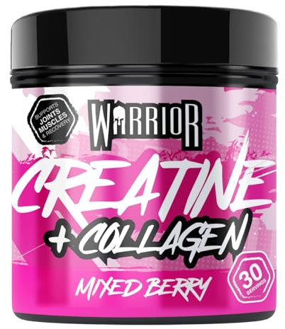 Warrior Creatine Monohydrat + Kollagen Pulver – 270g – Mit hydrolysierten Peptiden (Rind) – Für Muskelregeneration & Gelenkgesundheit – Für Frauen & Männer – 30 Portionen (Mixed Berry)