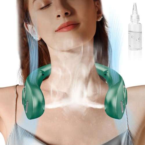 Ventilateur Brumisateur de Cou,Collier Ventilateur Cou Léger Mini USB Portable Rechargeable avec Affichage LED,Pliable Ventilateur Portatif Nuque Casque Silencieux Bureau sans Fil pour Voyage Camping