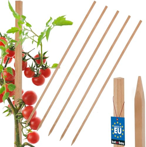 KOTARBAU® Lot de 5 tuteurs de tomates - 100 cm - Poteaux en bois pointus - Support pour plantes - Support de clôture - Tuteurs de plantes en bois pour stabiliser les plantes