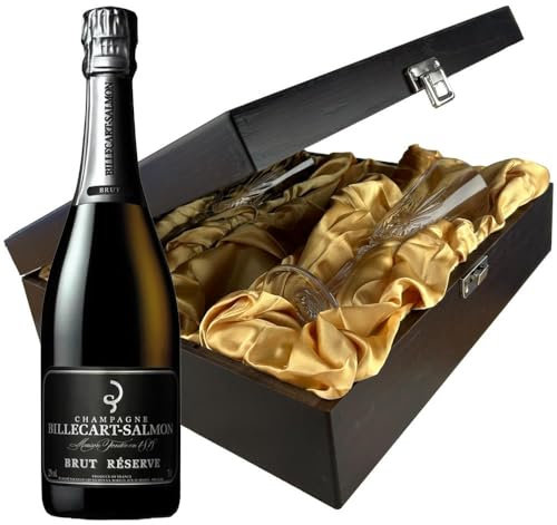 Billecart Salmon Le Reserve Champagne and Flutes in Wooden Hinged Presentation Box 75cl 12% abv