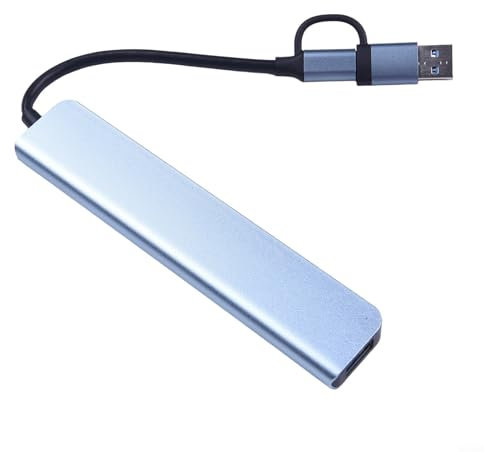 Hub USB 8 en 2 con audio y carga para ordenadores, tabletas y smartphones, múltiples puertos para transferencia rápida de datos y carga de dispositivos (plateado)