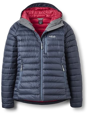Rab Women's Microlight Alpine Jacket - Hooded Down Insulated Coat for Trekking, Climbing, & Skiing - Steel - Large