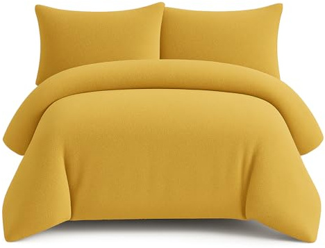 Bella Nights Teddy Bear Fleece Duvet Cover Set – Thermal Warm & Cosy Soft Fur Bedding with Pillowcases – Winter Duvet Set (Ochre, Super King)
