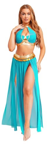 TiaoBug Costume Danza del Ventre Donna Vestito Danzatrice del Ventre Ballo Indiano Arabo Abito da Ballo Lirico Contemporaneo Crop Top Gonna Lunga Costume Carnevale Halloween