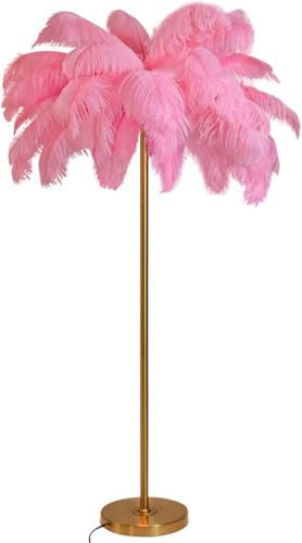 Lampe sur Pied De Palmier, Lampadaires élégants en Plumes D’Autruche Naturelles, Lampe De Chevet De Chambre De Princesse Romantique, Pink