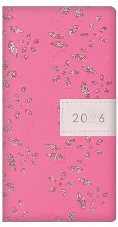 Agenda semainier 2026 fin en simili cuir rose à paillettes en relief – Carnet de notes léger et compact – Organiseur de voyage pour la maison, le bureau, les étudiants