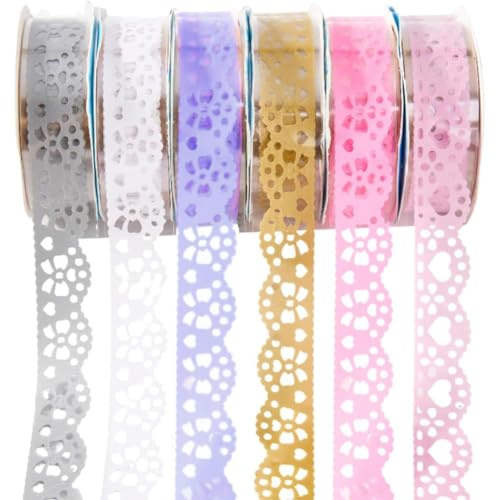 SOFPLATE 6 Rolle Klebeband Washi Tape Washi Klebeband Set Spitzenband Ausgehöhlt Dekoratives Klebriges Washi Masking Aufkleberband Fotorahmen Rollenband Für Scrapbook Bastelarbeiten Kartengestal