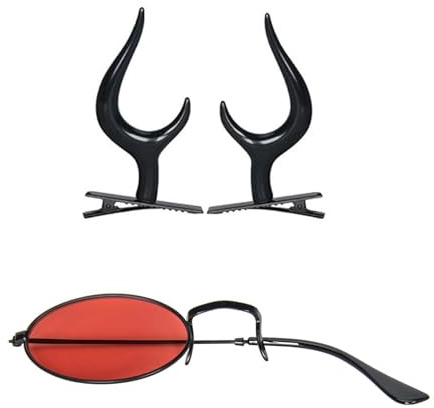 Alastor Anime Cosplay Zubehör Partyzubehör für Halloween Cosplay Teufelshörner Haarspangen Monokel mit Kette Monokular Brille mit Kette Teufelshörner Haarspangen Alastor Kostüm Zubehör