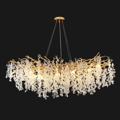 Eleganter 10-flammiger goldfarbener Kristall-Kronleuchter – Moderne, große, rechteckige Zweigleuchte für Esszimmer, Wohnzimmer, Schlafzimmer, Eingangsbereich – 100 cm luxuriöse Heimdekoration
