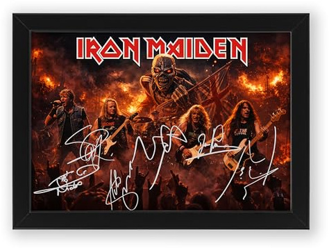 Iron Maiden Signed Poster Print - Art Styled Limited Edition Autograph Fan Gift – Collectible Memorabilia Wall Art - 50th Anniversary Run For Your Lives Tour (A4 Framed)