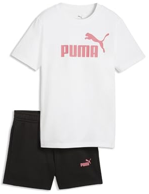 PUMA Mädchen Essentials No.1 Logo T-Shirt und Shorts Set 140, White Wild Pink