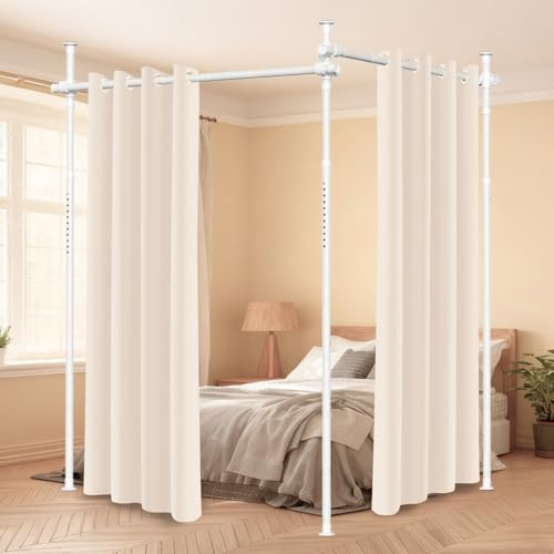 Raumteiler ohne Bohren, extra breite verstellbare Gardinenstange, freistehender Raumtrenner ohne Vorhang, B 70-355 cm x H 122-305 cm, Sichtschutz für Wohnzimmer, Schlafzimmer und Büro