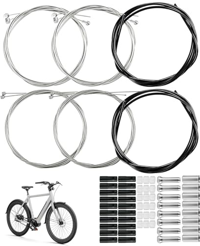 4 Stück Fahrrad Schaltzug Set Universal Fahrrad Bremszug Bowdenzug Kit | Bremsseil Schaltseil Hülle und Bremse mit PVC Endhülse Endkappen Donuts für MTB Rennrad Citybike Einfache Montage, Schwarz