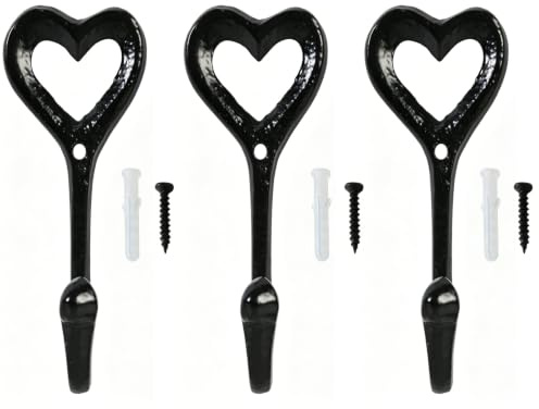 Solvio 3Pcs Cast Iron Wall Hooks Set, Vintage Decorative Hooks for Coats Bags Towels, Black Wall Mounted Hooks with Mounting Screws