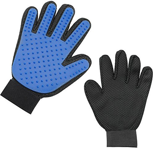 Q4 Haustierpflege-Handschuh; Haustierhaarentferner Grooming Mitt & Massage Handschuh für Katzen und Hunde. 2-seitig.