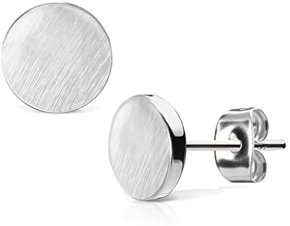 Bungsa silbernes OHRSTECKER SET rund gebürstet - silberne, runde Ohrringe mit gebürsteter Oberfläche - EDELSTAHL Ohrstecker in Silber 7mm